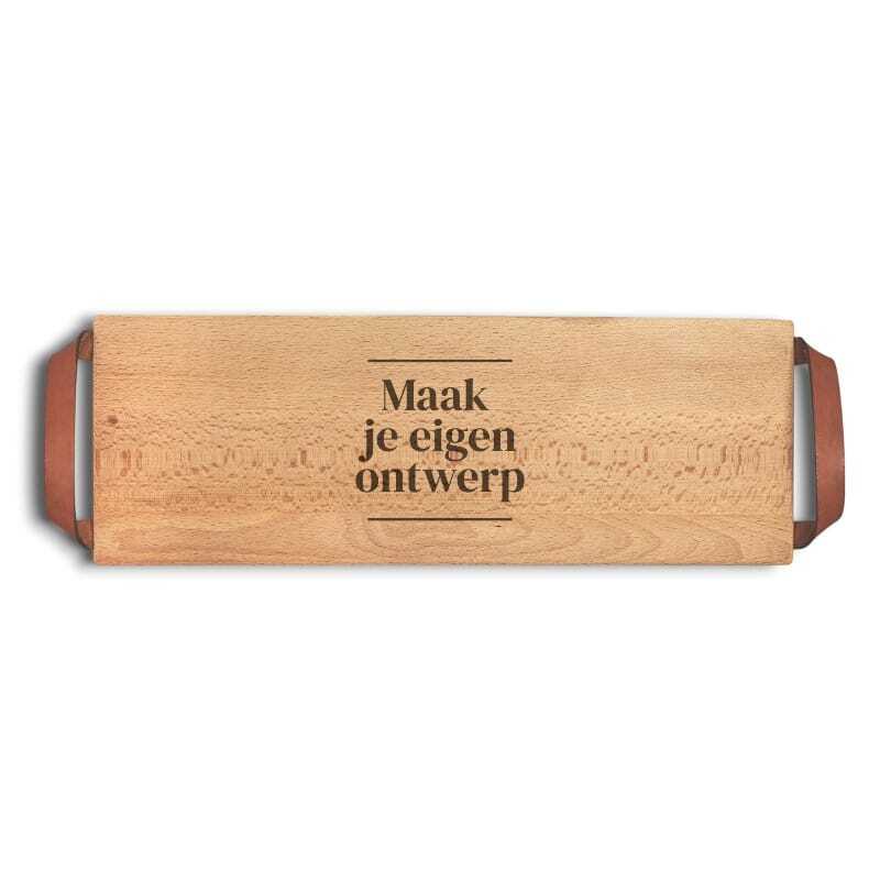 houten borrelplank graveren met logo of eigen ontwerp leren handgreep