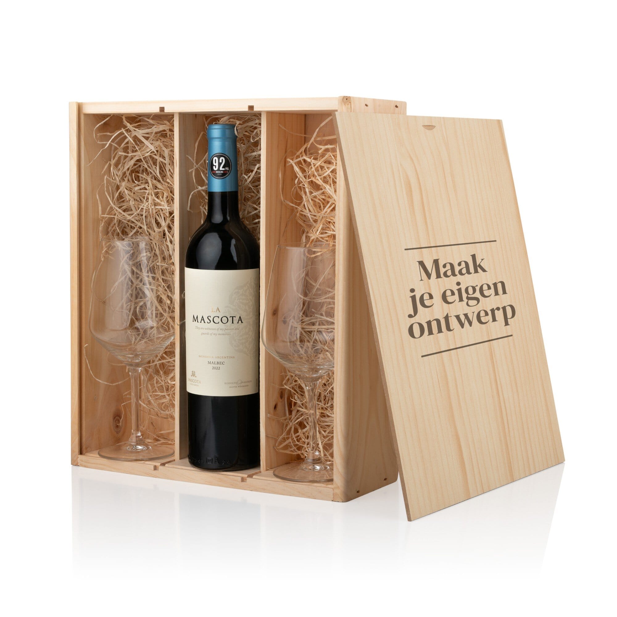 Wijnpakket met gegraveerde rode wijnglazen - 3 vaks Paquet de vin rouge | Paquet de vin exclusif pour Noël ou toute autre occasion